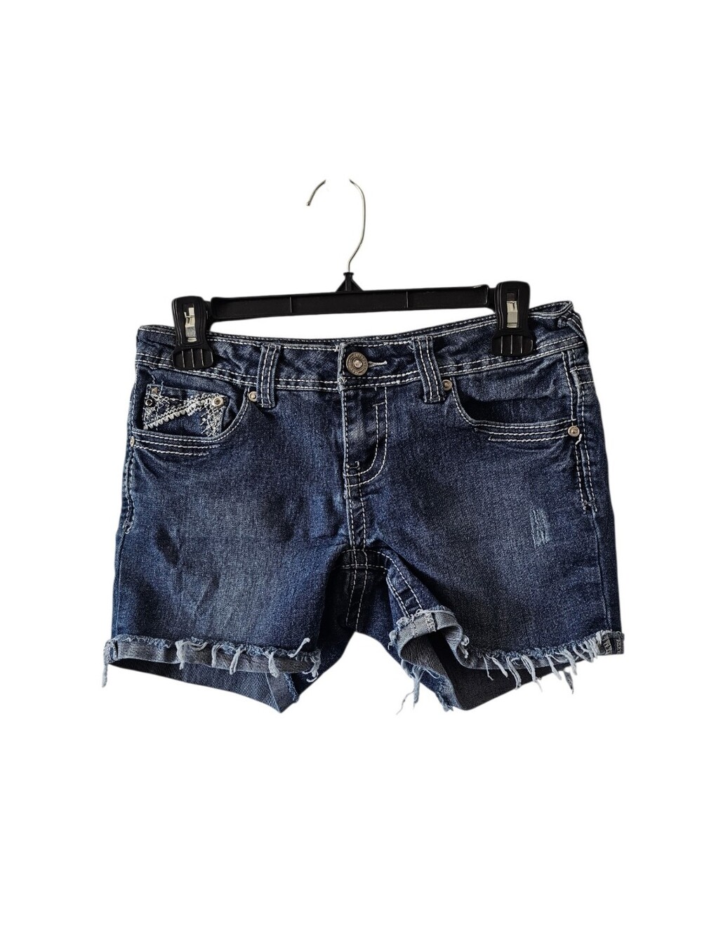 Amethyst Cuffed Jean Midi Shorts Size 3 Low Rise y2k Thick Stitch